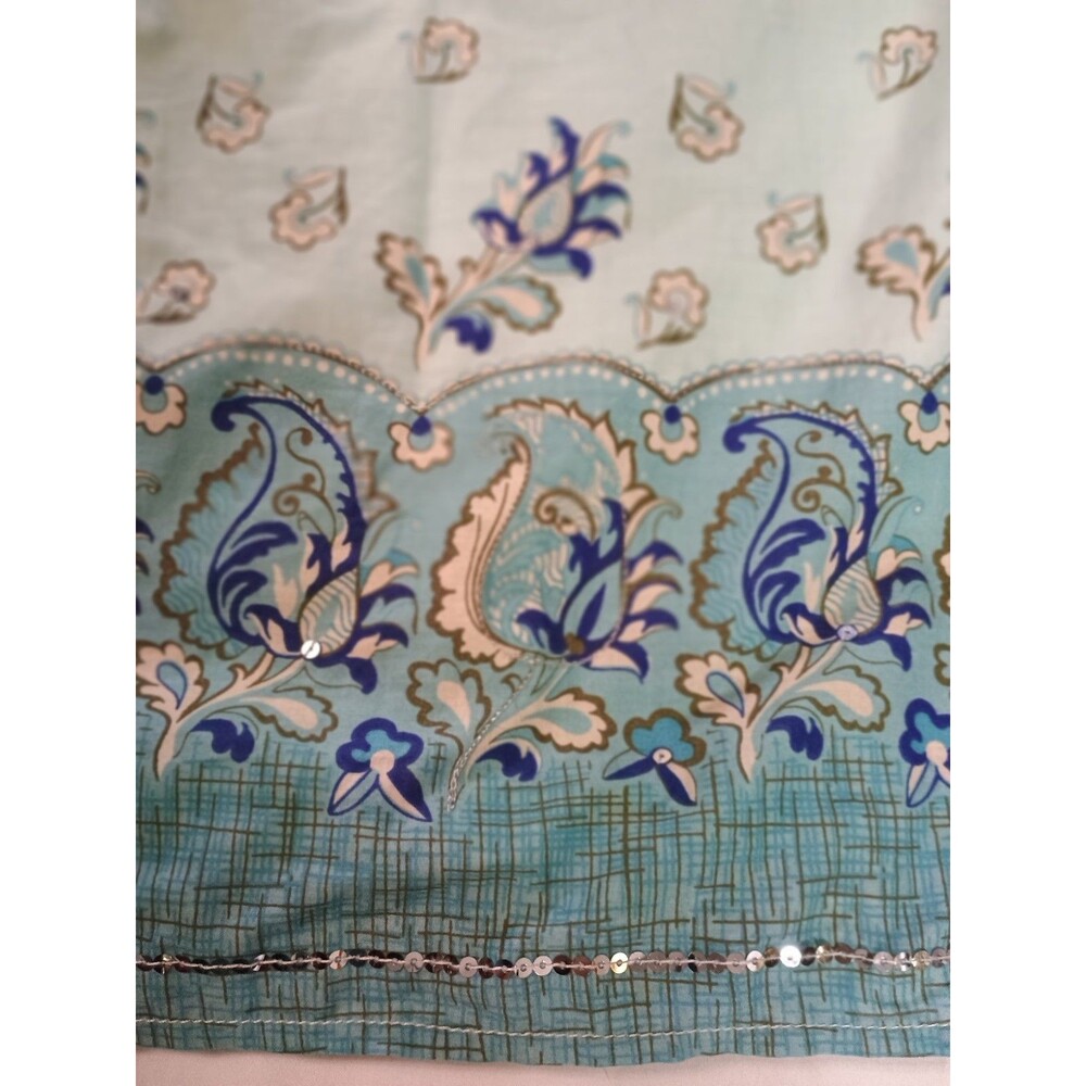 Vintage 2005 Old Navy Boho Paisley Wrap Skirt Blue Cotton Sequin Hem Size 10 - Picture 13 of 16